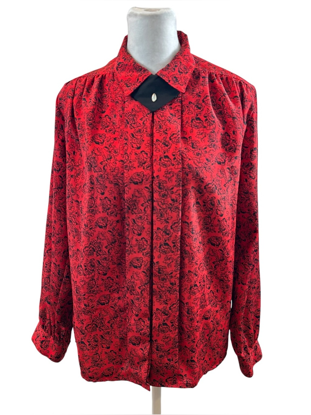 Vintage Impressions of California Brand Red and Black Button Down Blouse Size 8